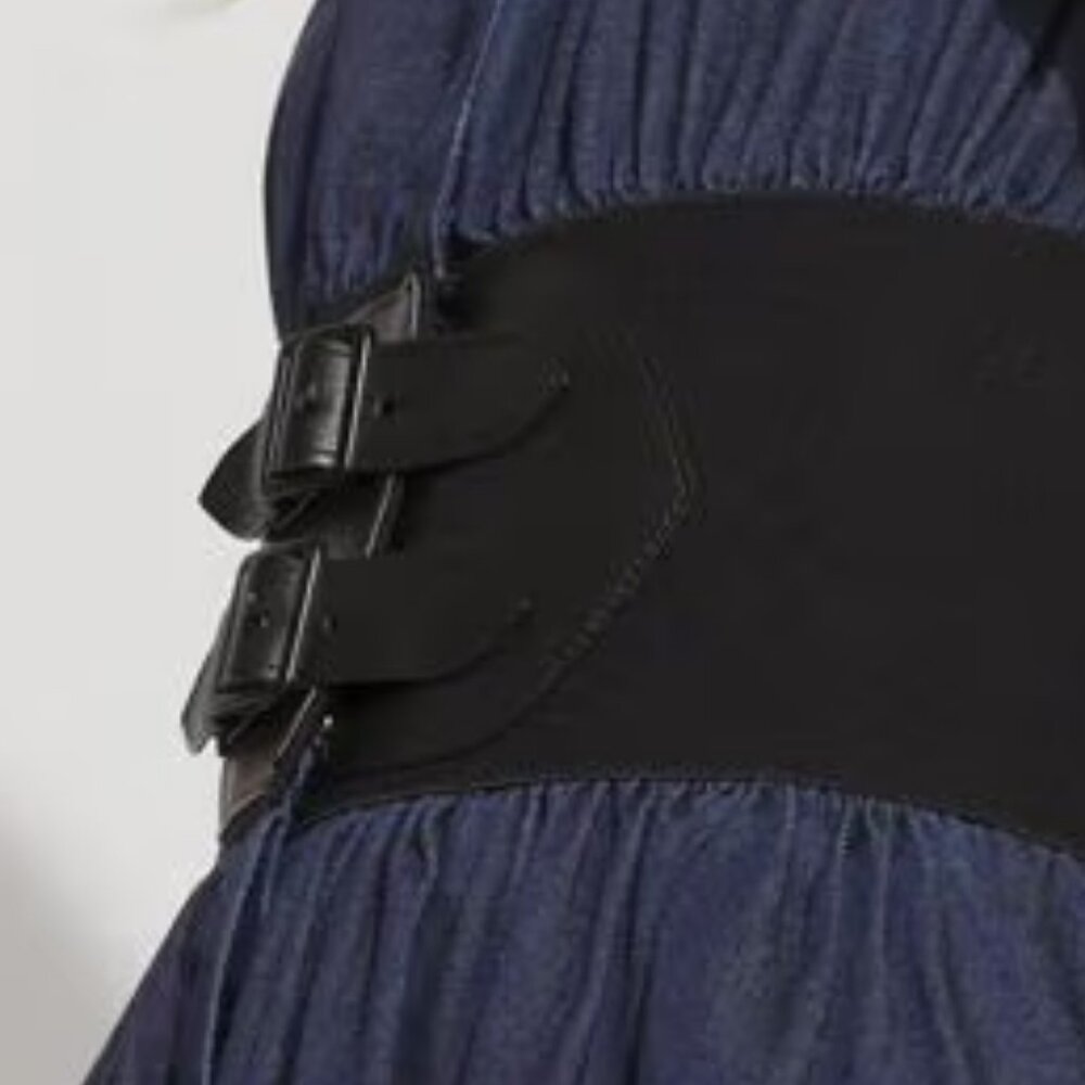WHBM $200 Tencel Belted Denim Midi Dress Wide Belt Jean MANY SIZES - Picture 8 of 9